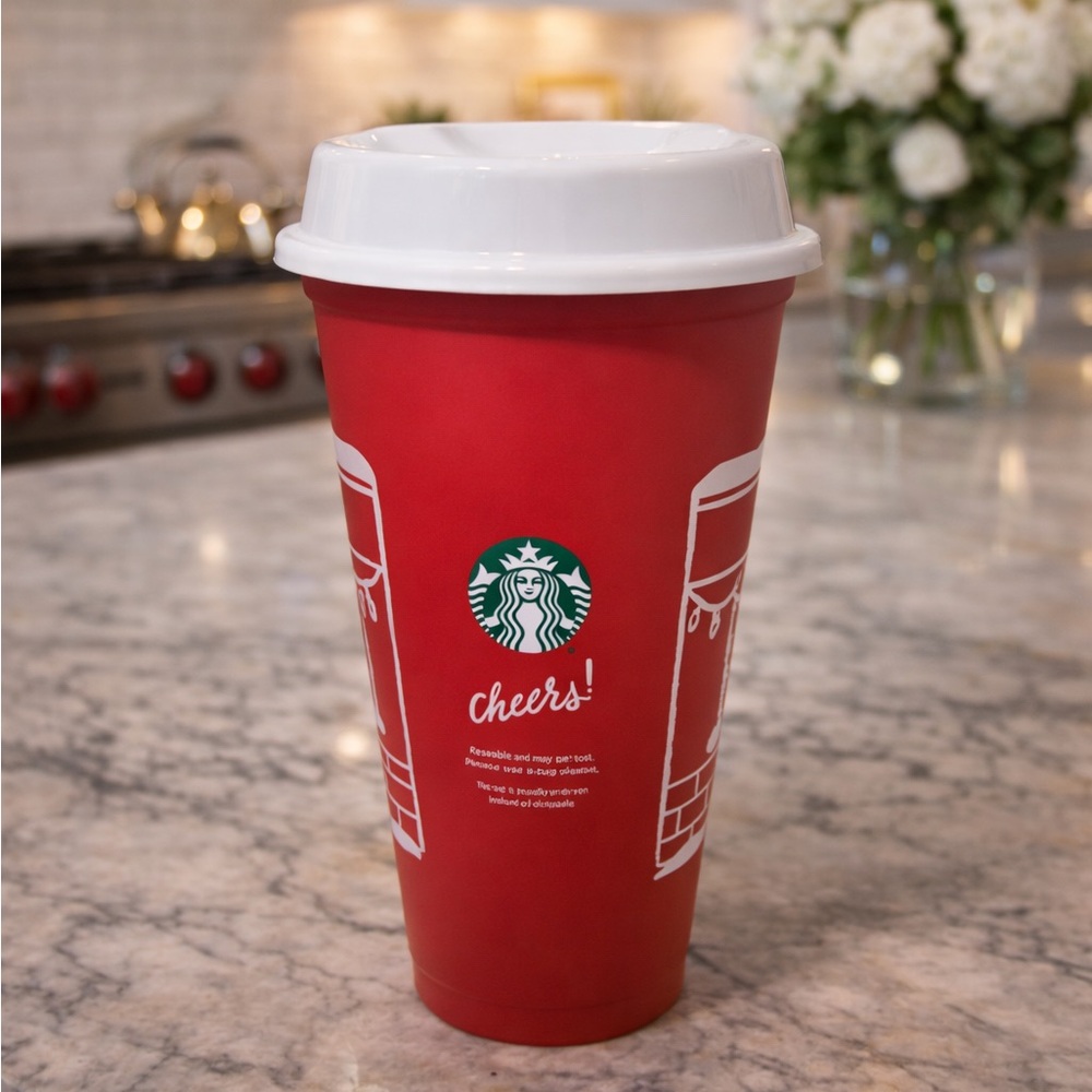 New reusable Starbucks Cheerful Red Tumbler with White Lid